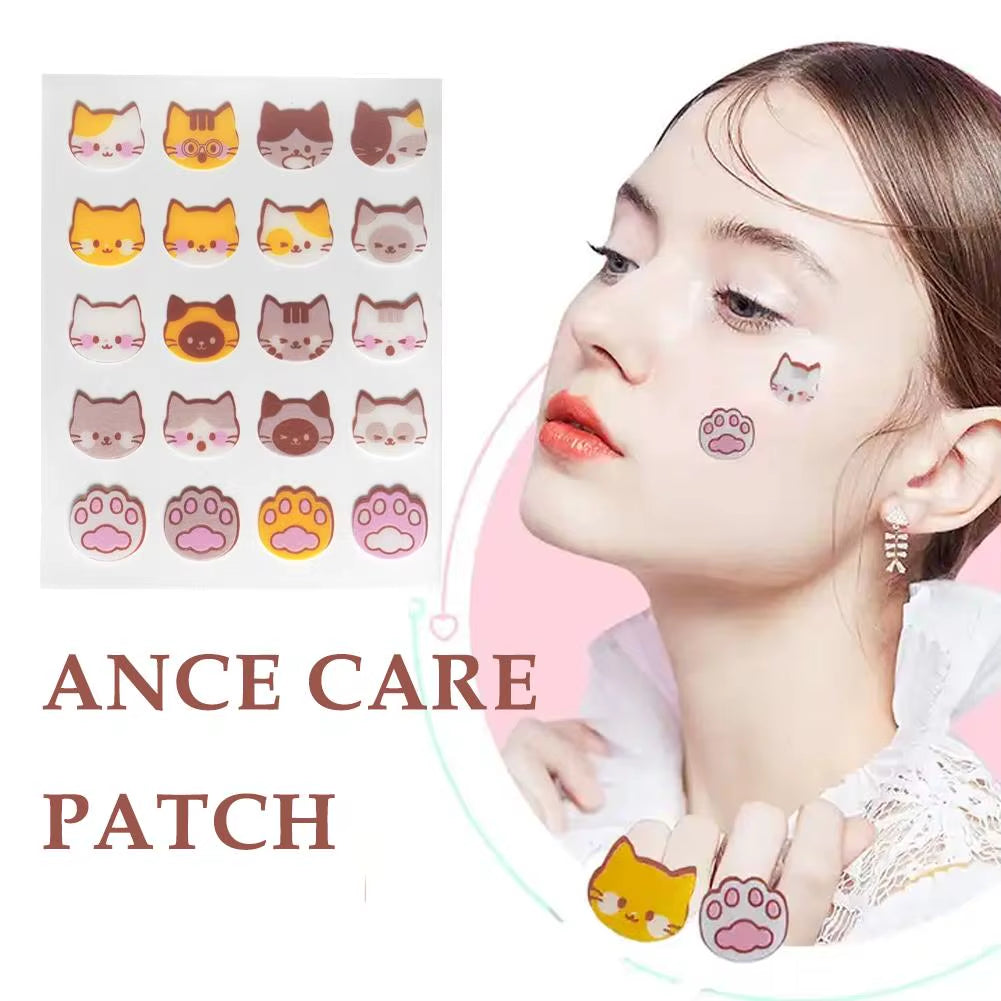 20Pcs Cute Cartoon Cat Acnes Care Patch Pimple Spots Treatment Gentle Repair Breathable Soothing Invisible Facial Care Sticker