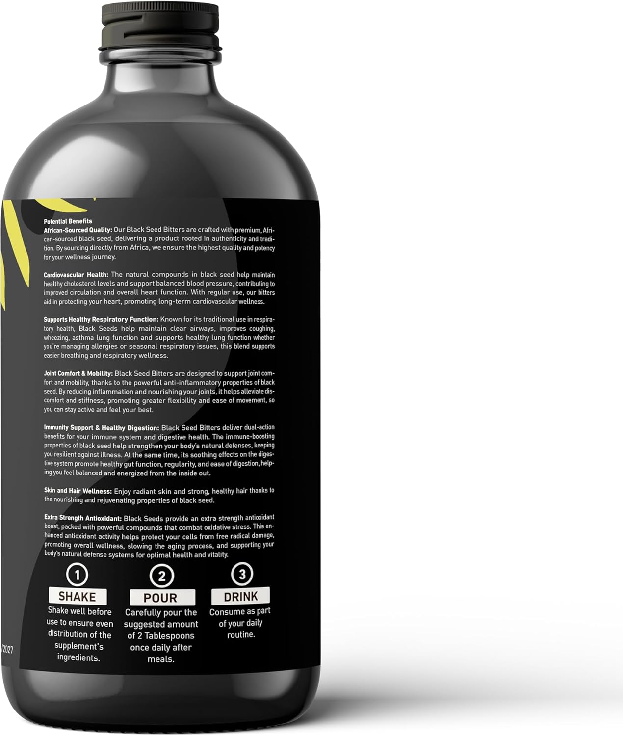 Black Seed Bitters - Powerful Natural Supplement for Immune Support, Joint Health, Digestion & Radiant Skin - 16 Oz Super Antioxidant