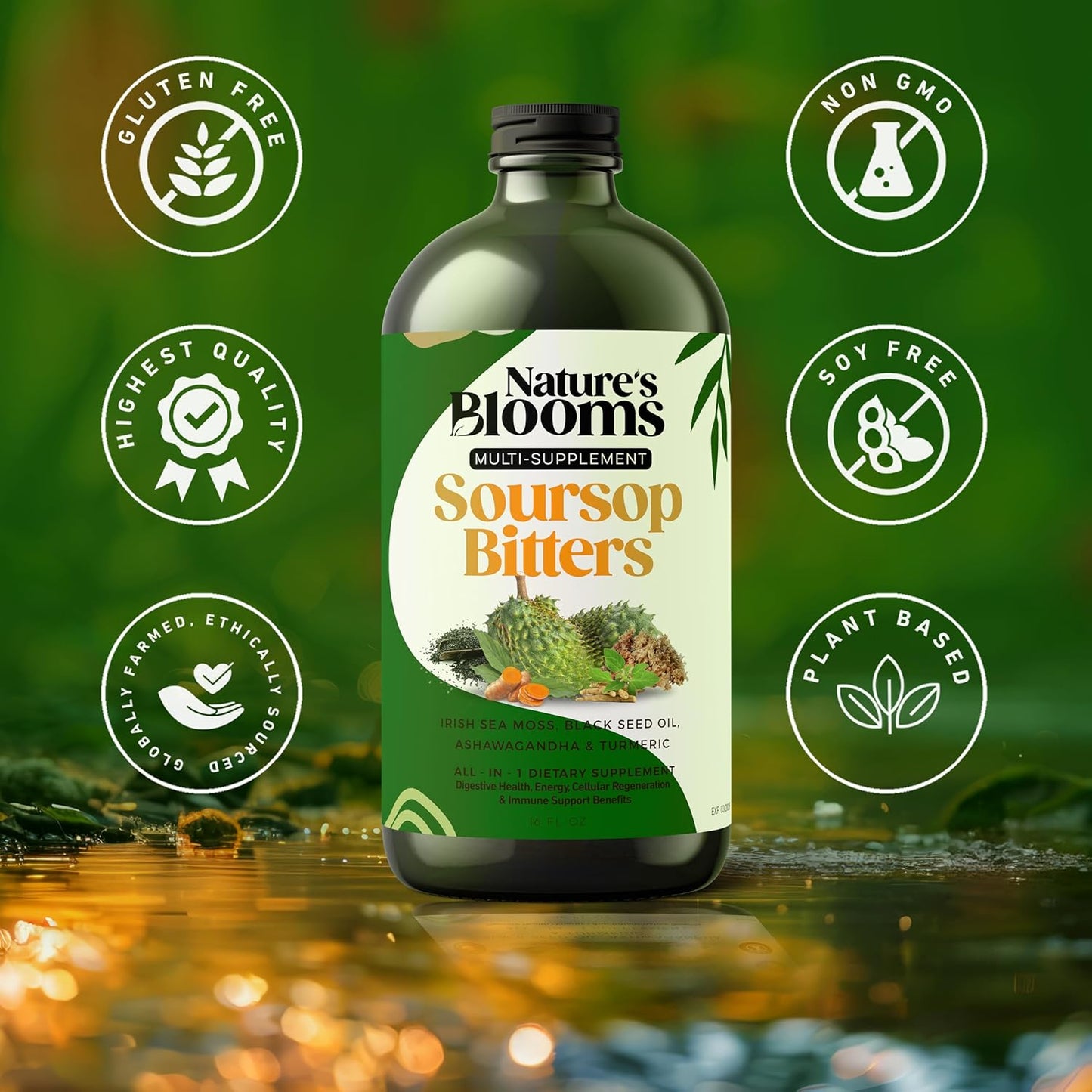 Soursop Bitters Liquid Supplement - 16 Oz | Nature's Best for Antioxidant, Immune & Digestive Support