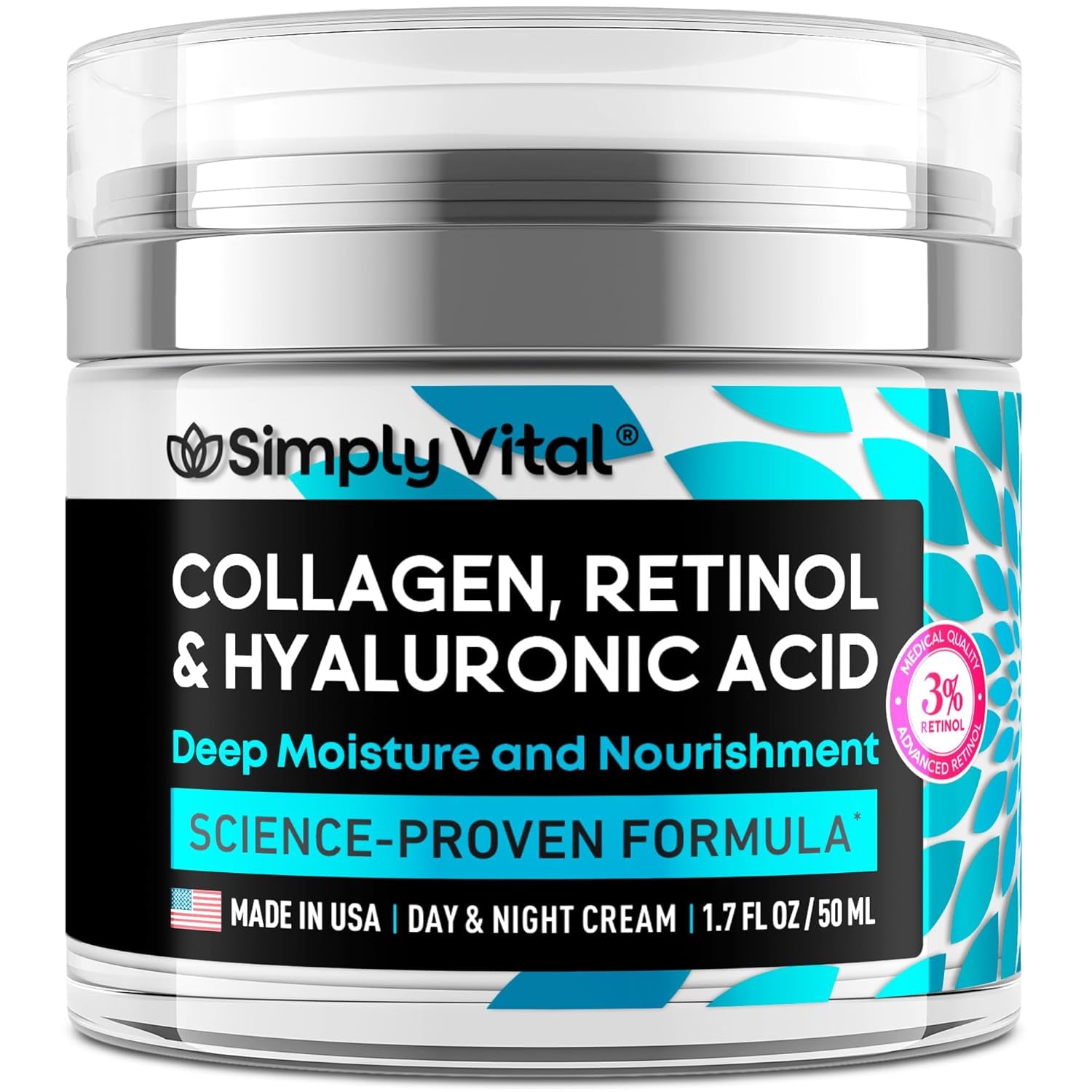 Collagen, Retinol & Hyaluronic Acid Cream - Anti-Aging Face Moisturizer for Face, Neck & Décolleté - Made in USA, Daily Moisturizer Face Cream - 1.7 Fl.Oz.